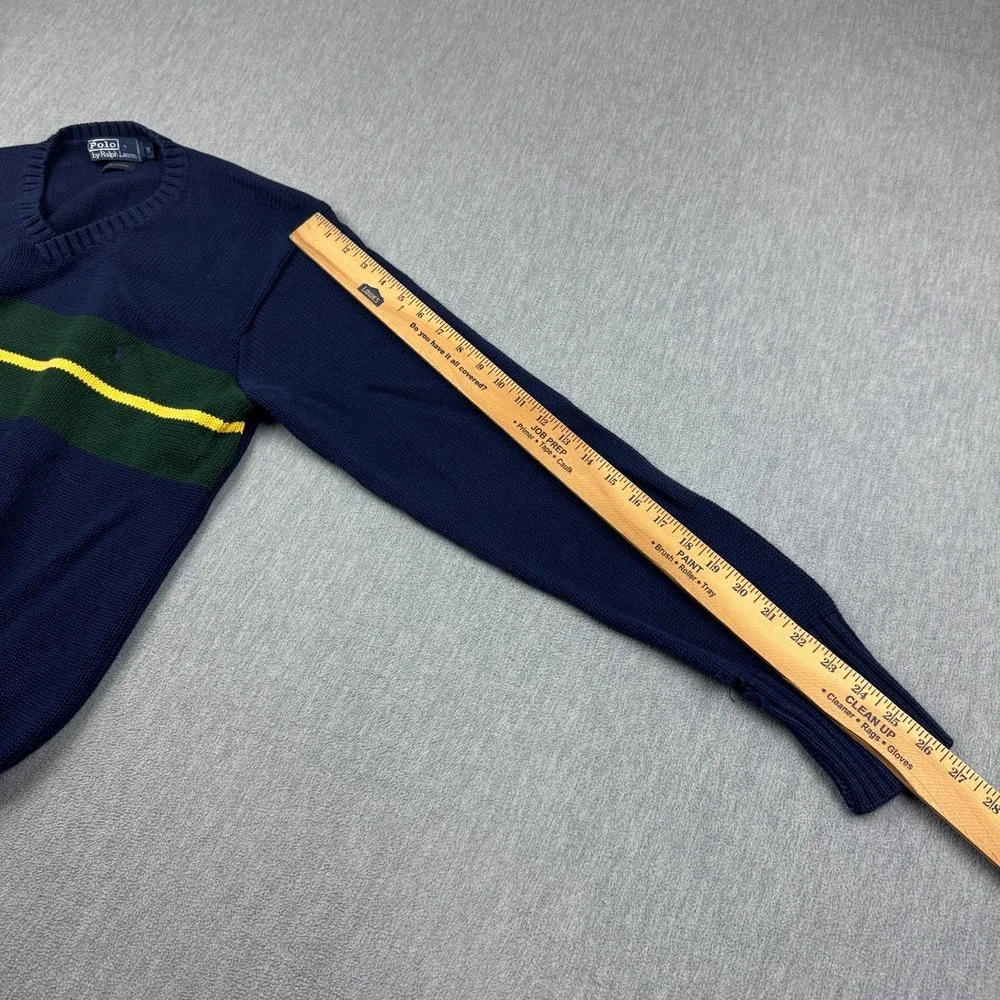 Vintage Polo Ralph Lauren Sweater Mens Medium Blue V Neck‎ Pullover Cotton Knit